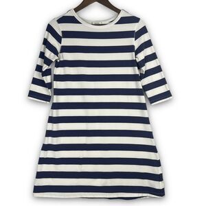 Tyler Boe Alexa Navy White Stripe Quarter Sleeve Stretch Cotton Mini Dress Small